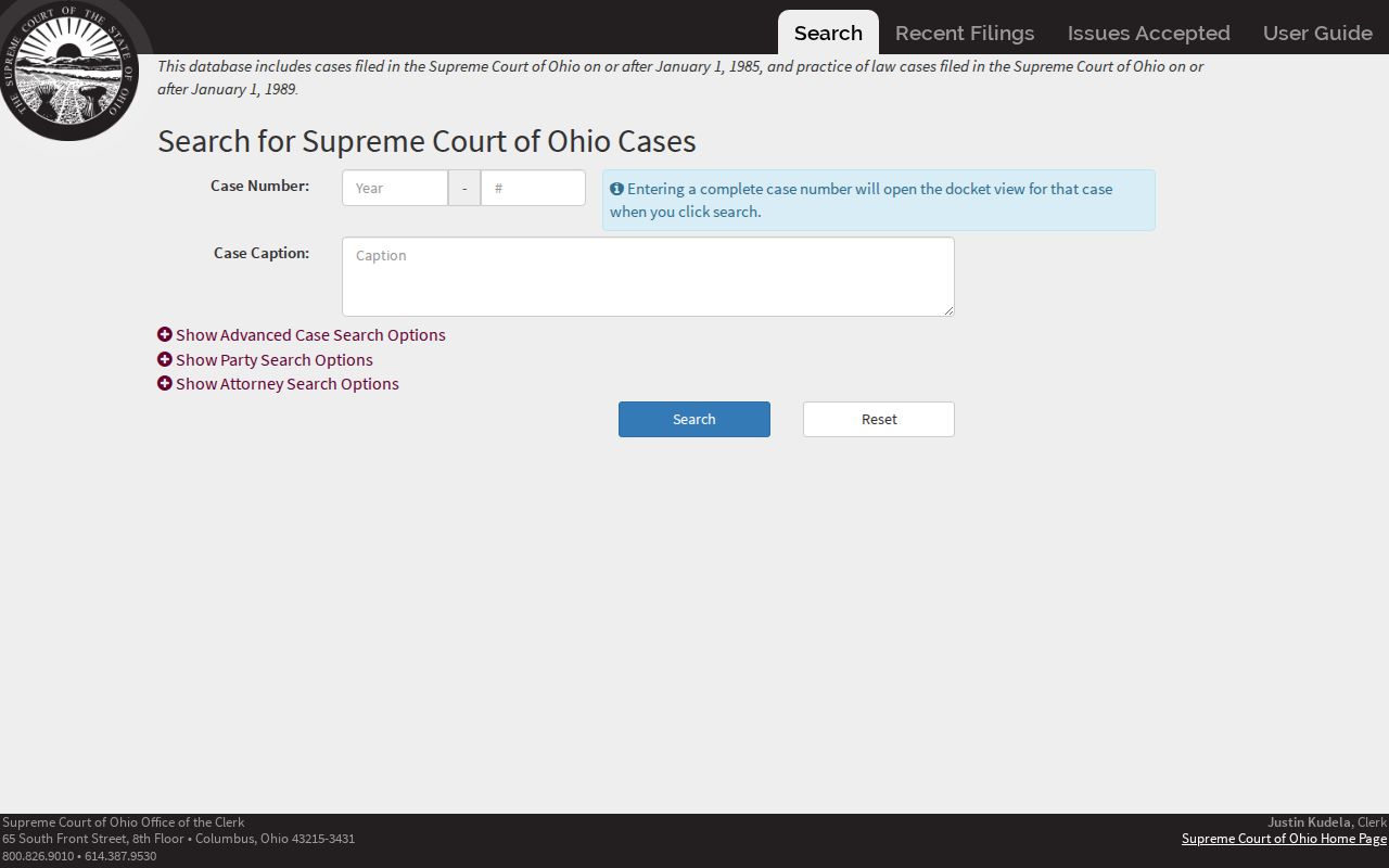 Morrow County case search comparison with Supreme Court of Ohio docket interface