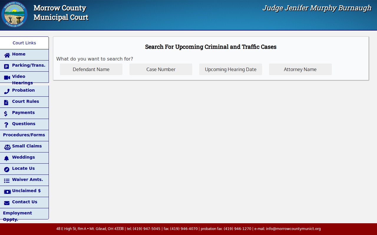 Morrow County court calendar criminal and traffic upcoming hearings search
