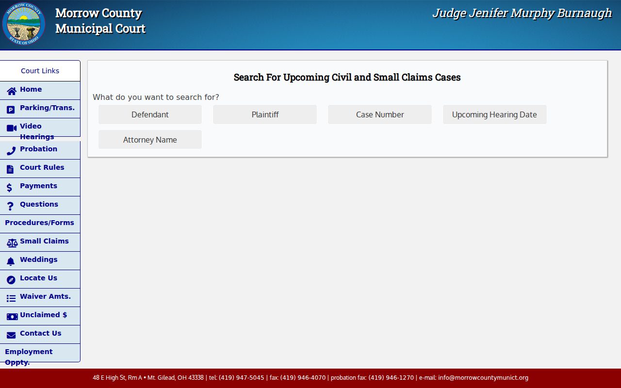 Morrow County court calendar civil and small claims future hearings search