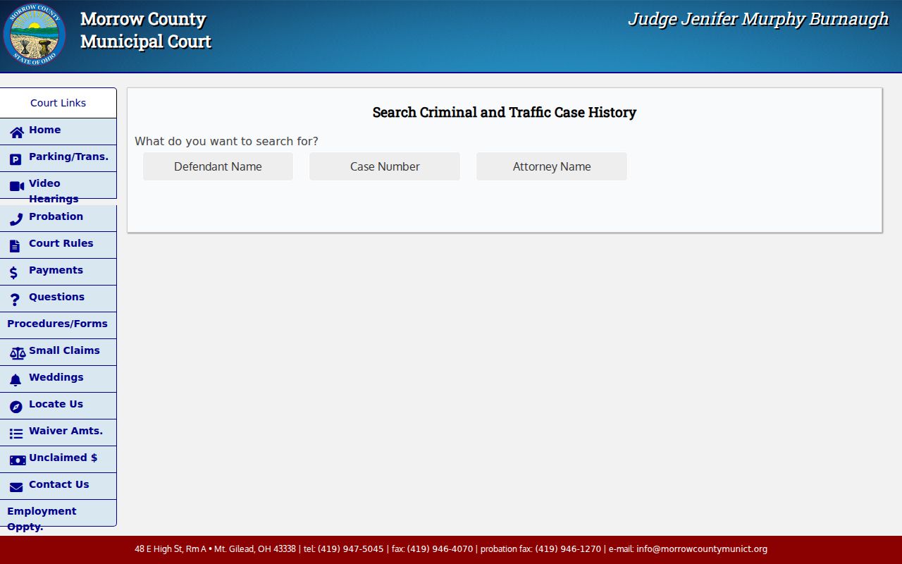 Morrow County criminal docket Municipal Court case history search form