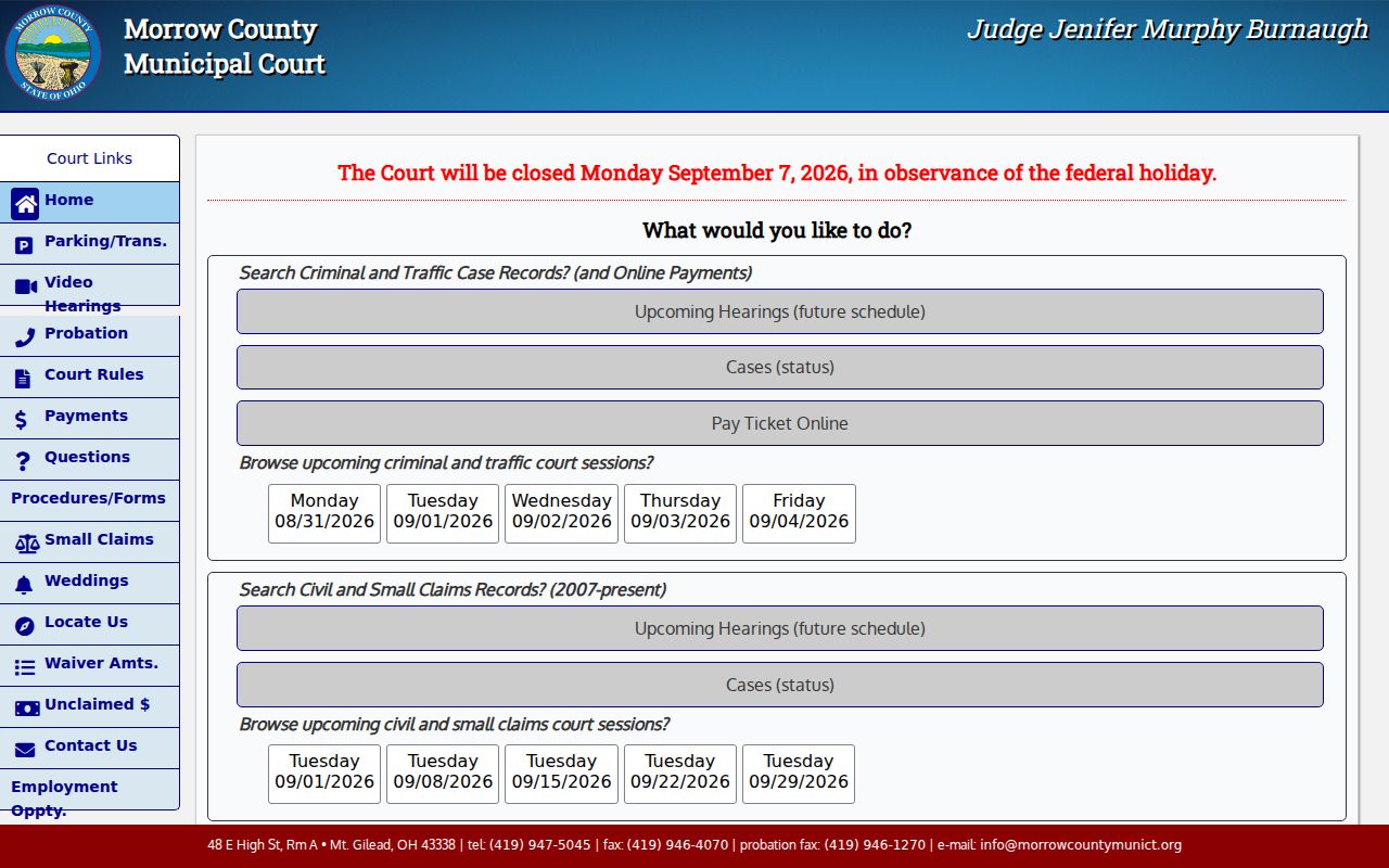 Morrow County court docket Municipal Court public search choices