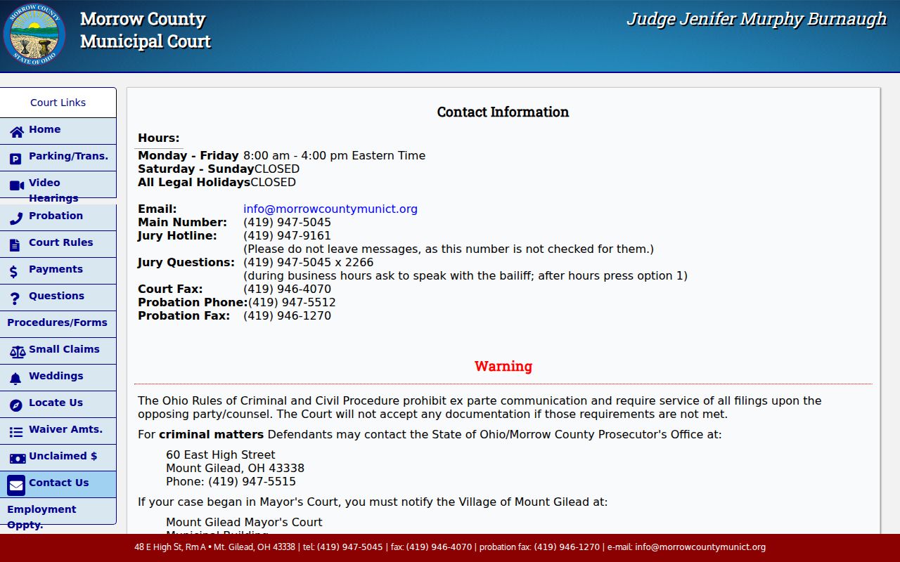 Morrow County Marengo court docket contact context through the Municipal Court