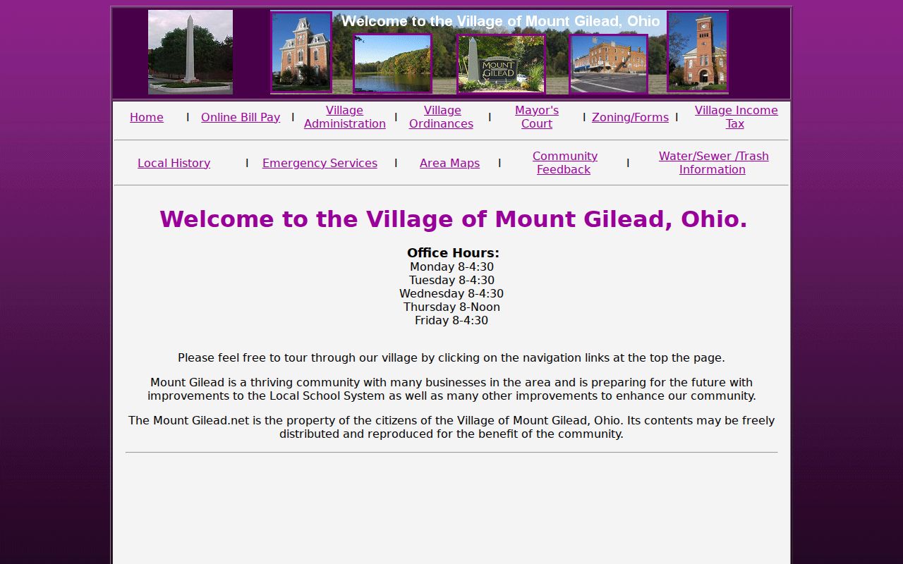 Mount Gilead Village municipal building context for Mayor's Court