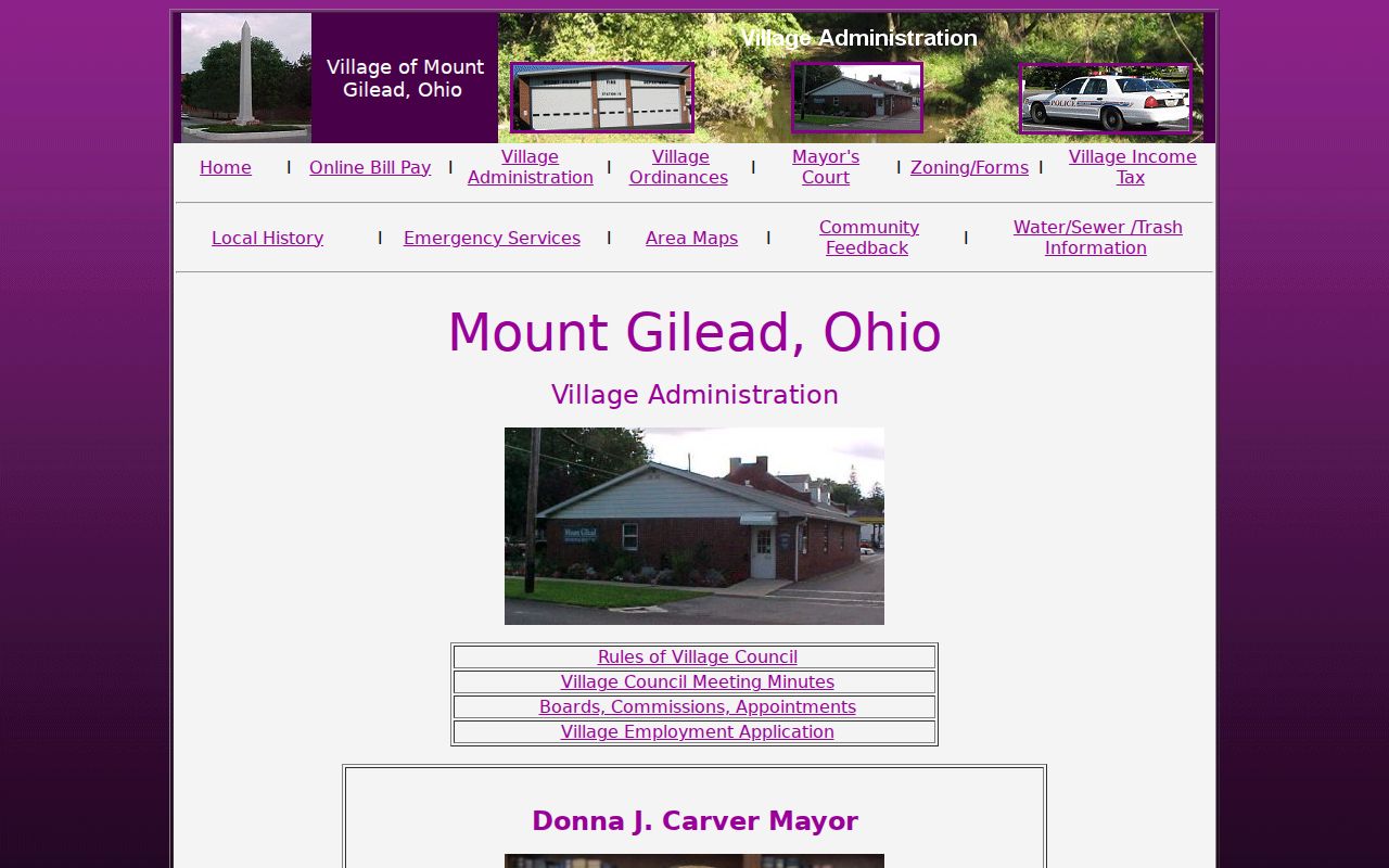 Mount Gilead Village administration information for court contact context
