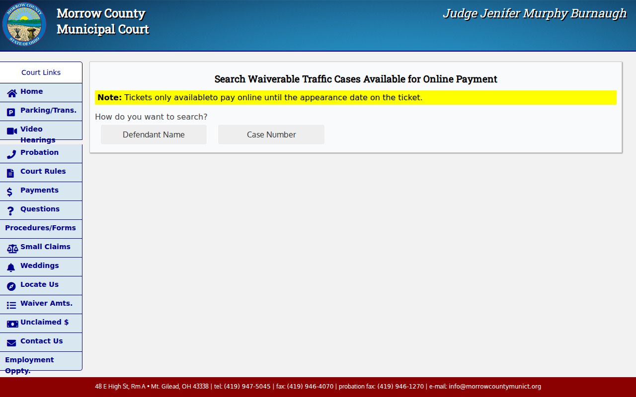 Morrow County traffic court records waiverable ticket payment search